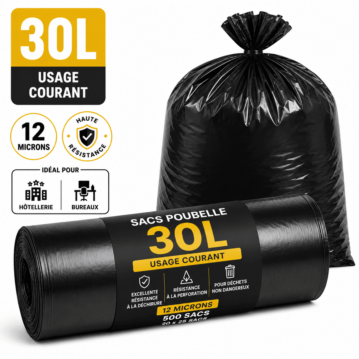 Sacs poubelle noirs 30 L — Résistants et pratiques au quotidien